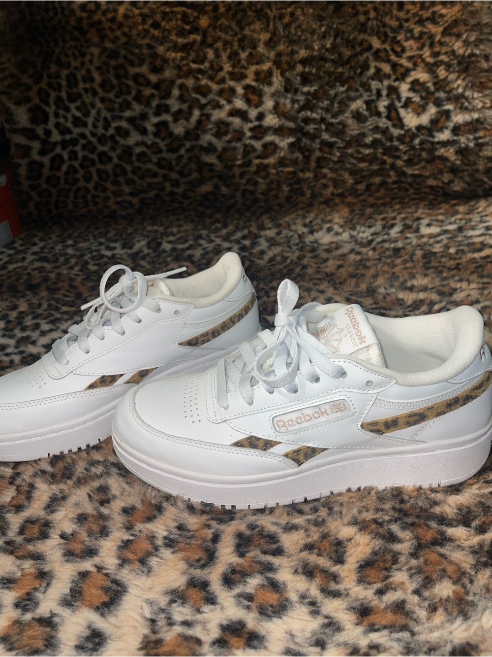 White Reebok Sneackers with Leopard Print